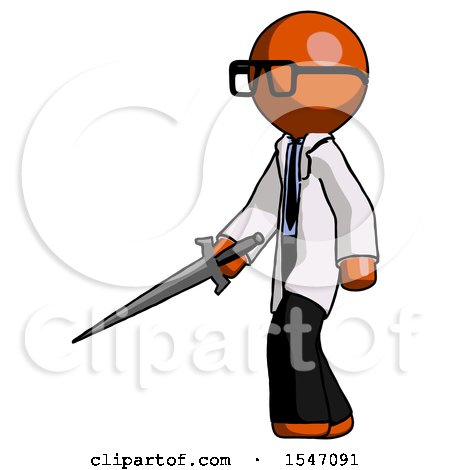 Orange Doctor Scientist Man with Sword Walking Confidently by Leo Blanchette