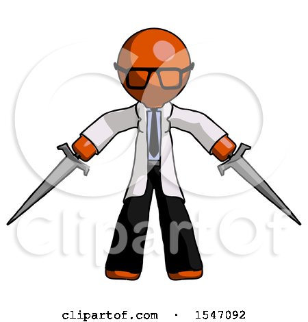 Orange Doctor Scientist Man Two Sword Defense Pose by Leo Blanchette