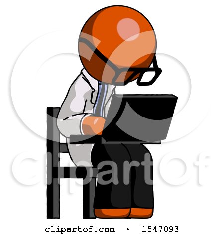 Orange Doctor Scientist Man Using Laptop Computer While Sitting in Chair Angled Right by Leo Blanchette