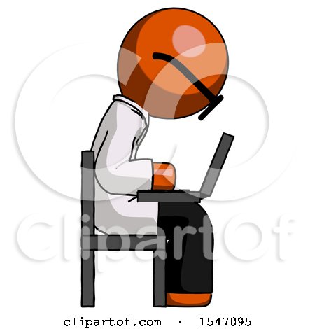 Orange Doctor Scientist Man Using Laptop Computer While Sitting in Chair View from Side by Leo Blanchette