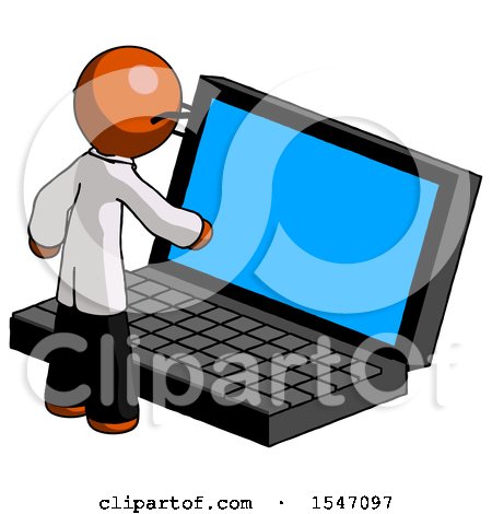 Orange Doctor Scientist Man Using Large Laptop Computer by Leo Blanchette