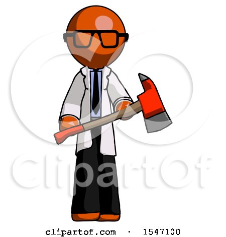 Orange Doctor Scientist Man Holding Red Fire Fighter's Ax by Leo Blanchette