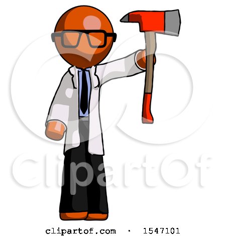 Orange Doctor Scientist Man Holding up Red Firefighter's Ax by Leo Blanchette