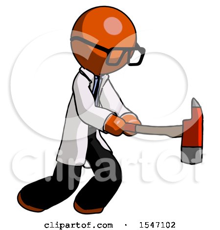 Orange Doctor Scientist Man with Ax Hitting, Striking, or Chopping by Leo Blanchette