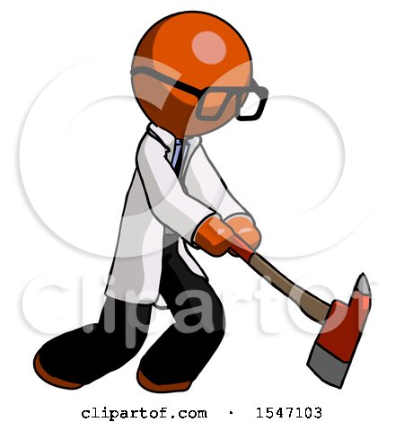Orange Doctor Scientist Man Striking with a Red Firefighter's Ax by Leo Blanchette