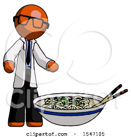 Orange Doctor Scientist Man and Noodle Bowl, Giant Soup Restaraunt Concept by Leo Blanchette