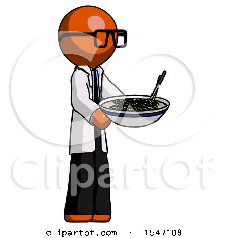 Orange Doctor Scientist Man Holding Noodles Offering to Viewer by Leo Blanchette