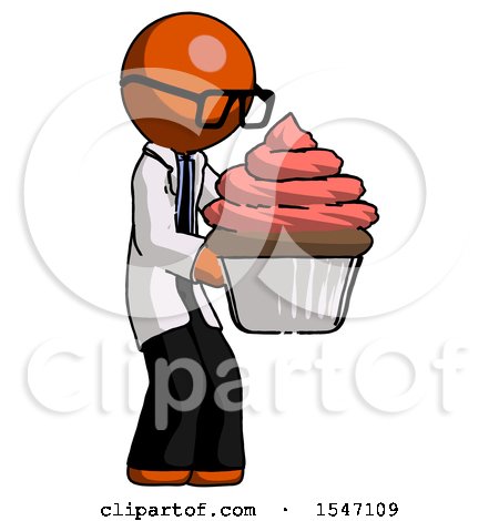 Orange Doctor Scientist Man Holding Large Cupcake Ready to Eat or Serve by Leo Blanchette