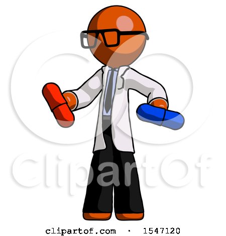 Orange Doctor Scientist Man Red Pill or Blue Pill Concept by Leo Blanchette