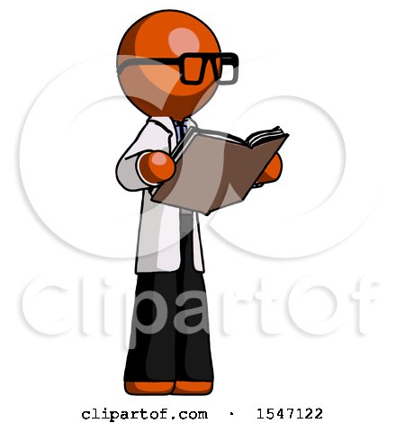 Orange Doctor Scientist Man Reading Book While Standing up Facing Away by Leo Blanchette