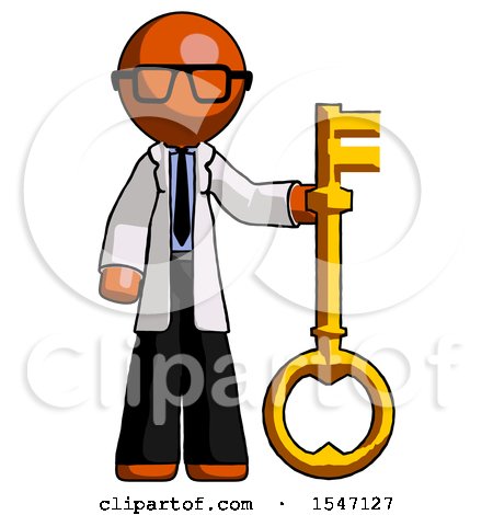 Orange Doctor Scientist Man Holding Key Made of Gold by Leo Blanchette