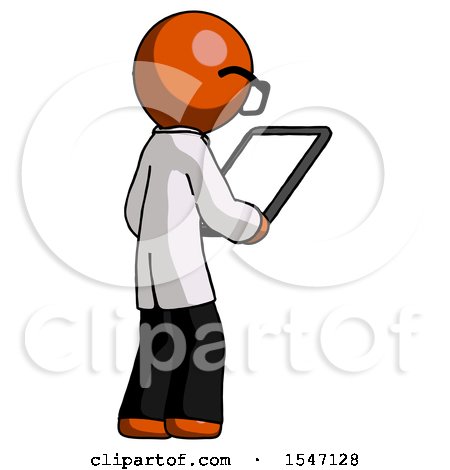 Orange Doctor Scientist Man Looking at Tablet Device Computer Facing Away by Leo Blanchette