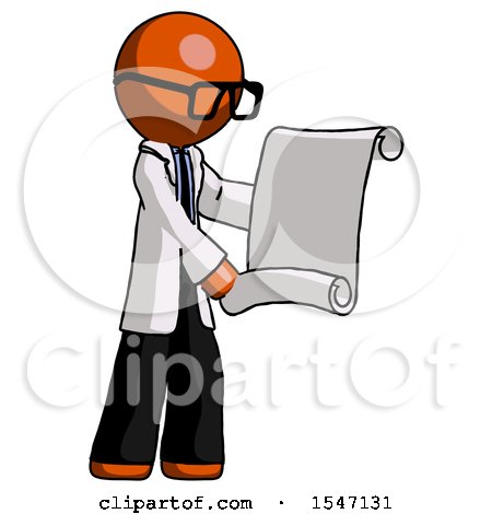 Orange Doctor Scientist Man Holding Blueprints or Scroll by Leo Blanchette
