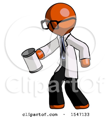 Orange Doctor Scientist Man Begger Holding Can Begging or Asking for Charity Facing Left by Leo Blanchette