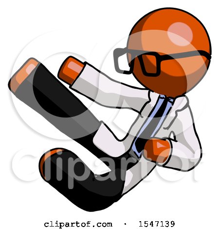 Orange Doctor Scientist Man Flying Ninja Kick Left by Leo Blanchette