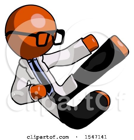Orange Doctor Scientist Man Flying Ninja Kick Right by Leo Blanchette