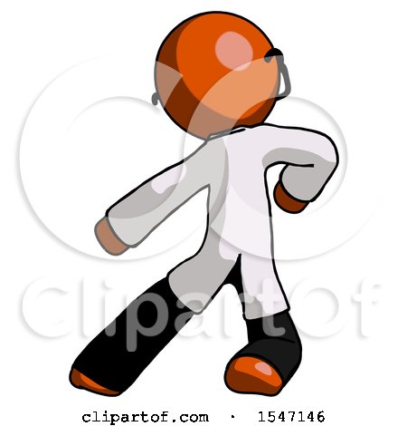 Orange Doctor Scientist Man Karate Defense Pose Left by Leo Blanchette