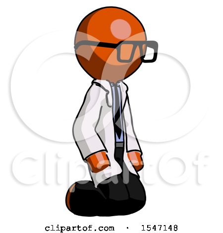 Orange Doctor Scientist Man Kneeling Angle View Right by Leo Blanchette