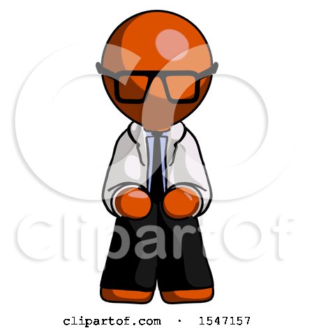 Orange Doctor Scientist Man Squatting Facing Front by Leo Blanchette