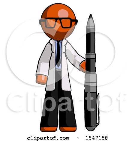 Orange Doctor Scientist Man Holding Large Pen by Leo Blanchette