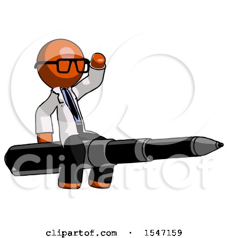 Orange Doctor Scientist Man Riding a Pen like a Giant Rocket by Leo Blanchette