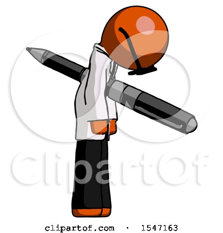 Orange Doctor Scientist Man Impaled Through Chest with Giant Pen by Leo Blanchette
