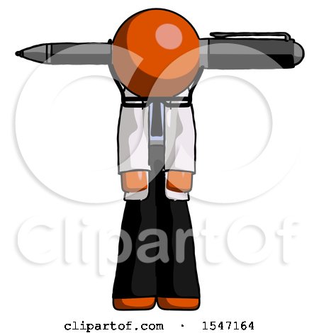 Orange Doctor Scientist Man Head Impaled with Pen by Leo Blanchette