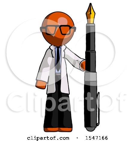 Orange Doctor Scientist Man Holding Giant Calligraphy Pen by Leo Blanchette