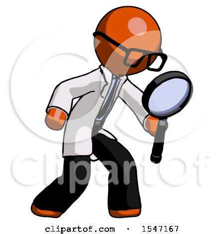 Orange Doctor Scientist Man Inspecting with Large Magnifying Glass Right by Leo Blanchette