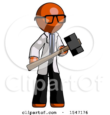Orange Doctor Scientist Man with Sledgehammer Standing Ready to Work or Defend by Leo Blanchette