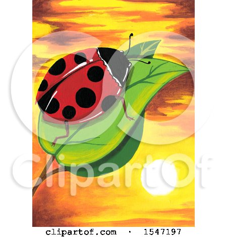 Clipart of a Ladybug on a Leaf over a Sunset - Royalty Free Illustration by LoopyLand