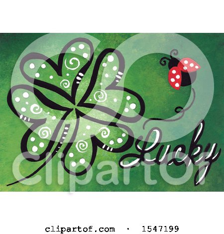 Clipart of a Ladybug and Lucky Text with a Heart Four Leaf Clover - Royalty Free Illustration by LoopyLand