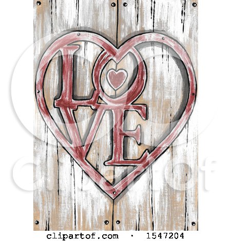 Clipart of a Rustic Love Word Heart over Wood Panels - Royalty Free Illustration by LoopyLand