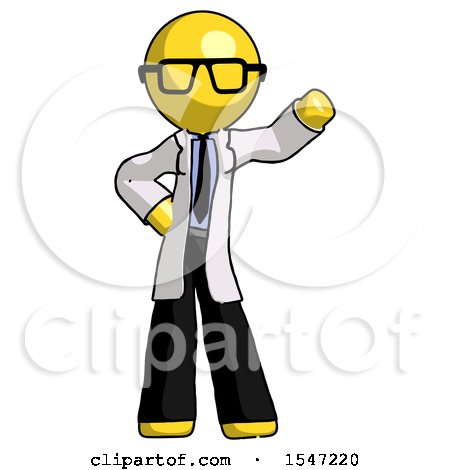 Yellow Doctor Scientist Man Waving Left Arm with Hand on Hip by Leo Blanchette