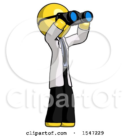 Yellow Doctor Scientist Man Looking Through Binoculars to the Right by Leo Blanchette