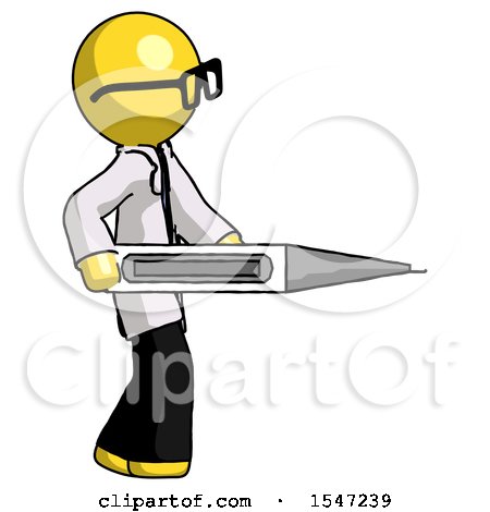 Yellow Doctor Scientist Man Walking with Large Thermometer by Leo Blanchette
