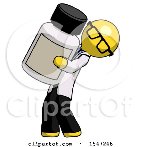 Yellow Doctor Scientist Man Holding Large White Medicine Bottle by Leo Blanchette