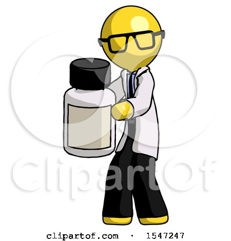 Yellow Doctor Scientist Man Holding White Medicine Bottle by Leo Blanchette