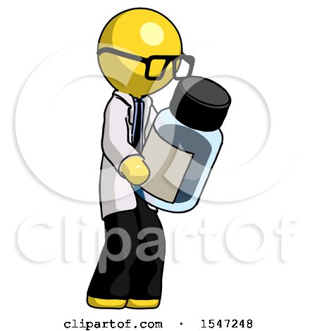Yellow Doctor Scientist Man Holding Glass Medicine Bottle by Leo Blanchette