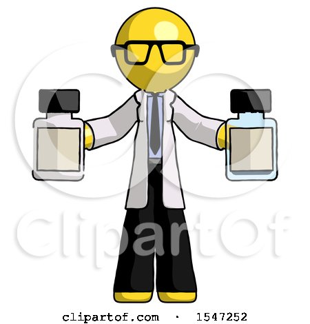 Yellow Doctor Scientist Man Holding Two Medicine Bottles by Leo Blanchette
