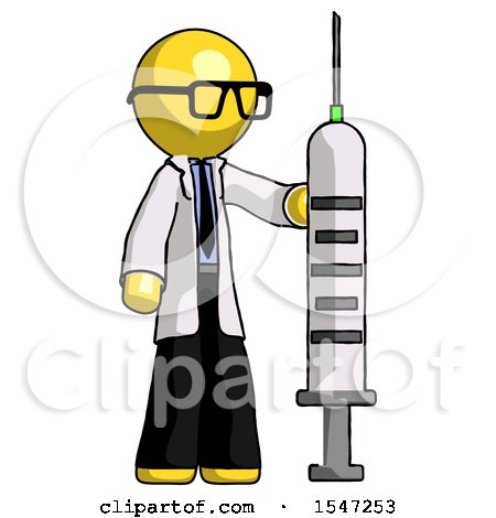 Yellow Doctor Scientist Man Holding Large Syringe by Leo Blanchette