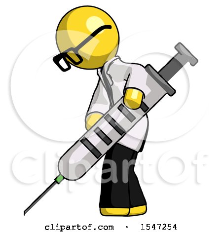 Yellow Doctor Scientist Man Using Syringe Giving Injection by Leo Blanchette