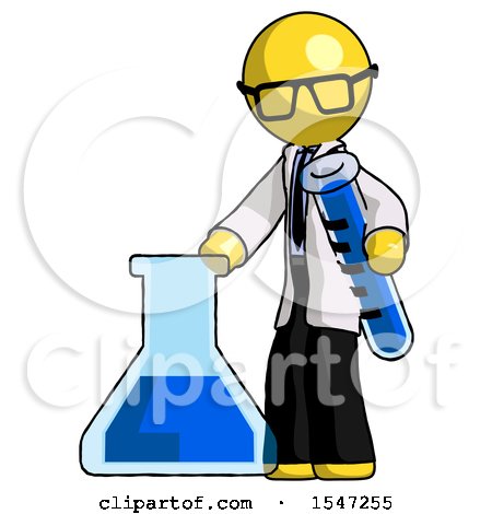 Yellow Doctor Scientist Man Holding Test Tube Beside Beaker or Flask by Leo Blanchette