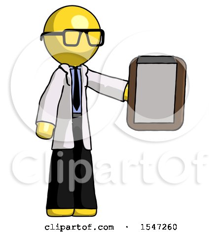 Yellow Doctor Scientist Man Showing Clipboard to Viewer by Leo Blanchette
