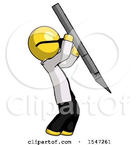 Yellow Doctor Scientist Man Stabbing or Cutting with Scalpel by Leo Blanchette