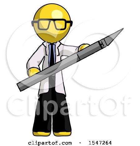 Yellow Doctor Scientist Man Holding Large Scalpel by Leo Blanchette