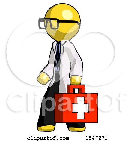 Yellow Doctor Scientist Man Walking with Medical Aid Briefcase to Left by Leo Blanchette