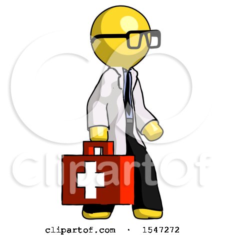 Yellow Doctor Scientist Man Walking with Medical Aid Briefcase to Right by Leo Blanchette