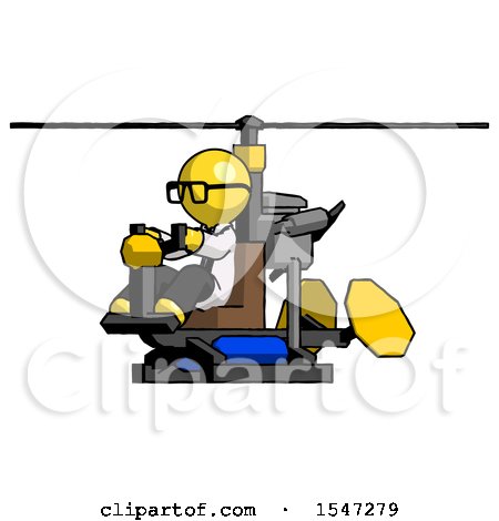Yellow Doctor Scientist Man Flying in Gyrocopter Front Side Angle View by Leo Blanchette