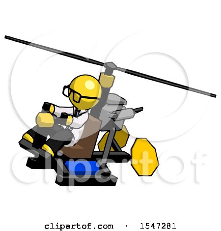 Yellow Doctor Scientist Man Flying in Gyrocopter Front Side Angle Top View by Leo Blanchette